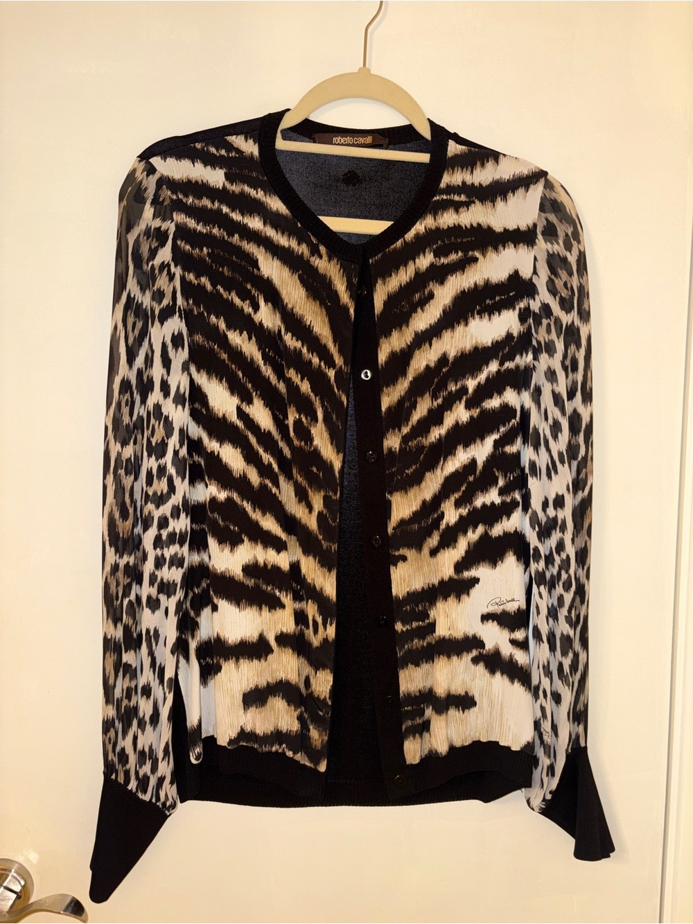 Roberto Cavalli Black & Cream Patterned Dress and Cardigan - Picture 10 of 12